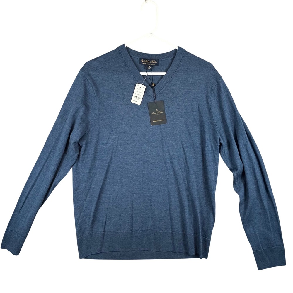 Brooks Brothers Brookstech Merino‎ V-Neck Sweater Mens M Blue Heather NWT *READ*
